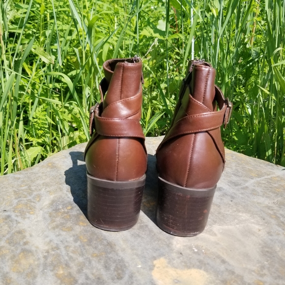 VTG 80s 90s Brown Leather Heeled Booties - Picture 4 of 12